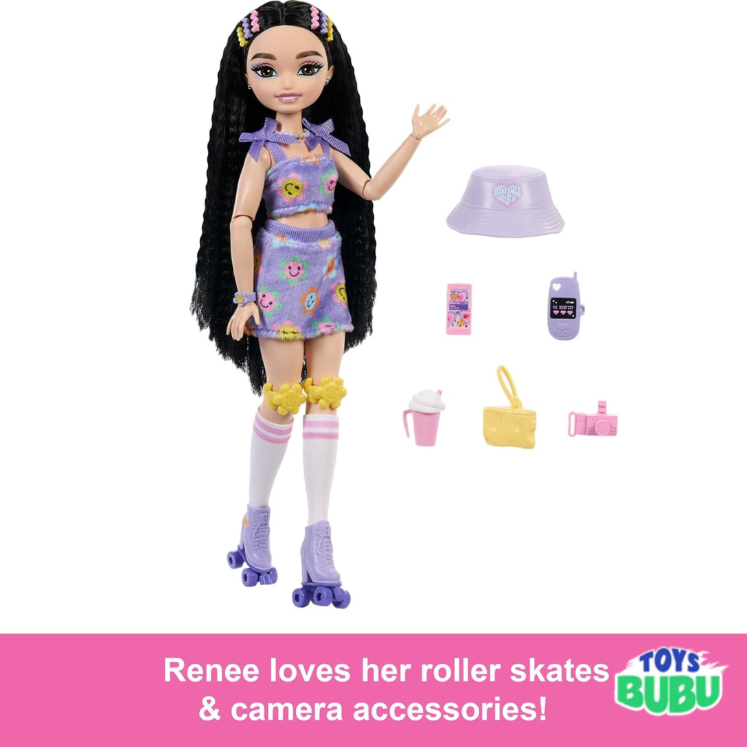 Barbie Dream Besties Renee Doll – Roller Skating Fashion Doll with Accessories (12 Pieces)