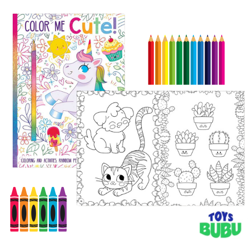 Color Me Cute! Coloring Book with Rainbow Pencil
