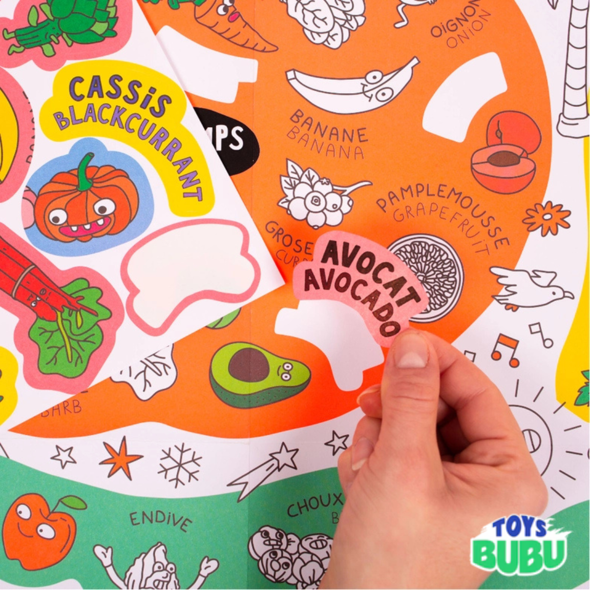 Seasonal Fruits & Vegetables Learning Poster for Kids β Bilingual Sticker Activity (Ages 6+)