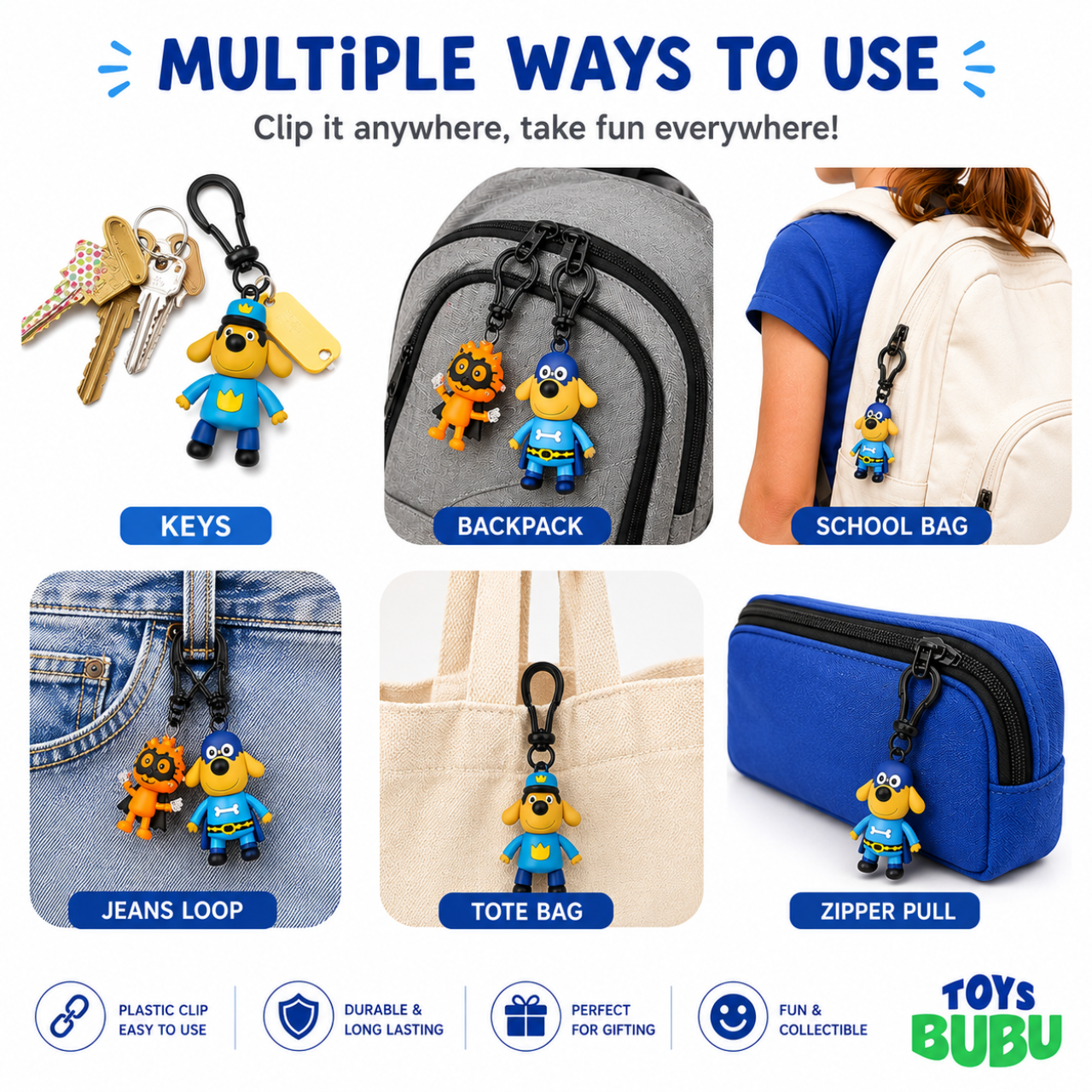 Dog Man Character Keychain Figure – Assorted Collectible Clip-On Keychain (1 Random Character)