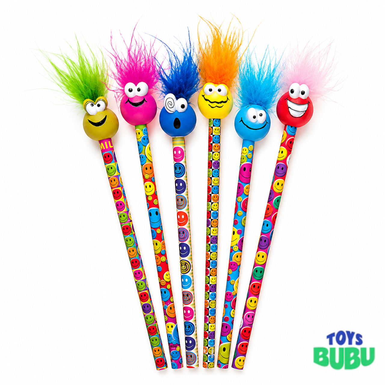 Smiley Tip Topz Pencils – 6 Pack Novelty No. 2 Pencils with Smiley Character Toppers