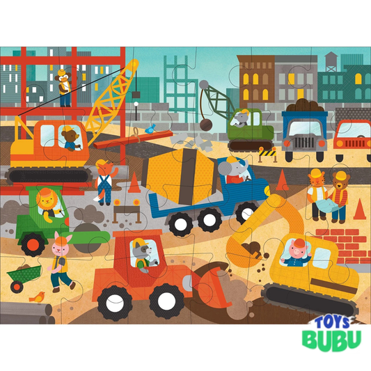 Construction Site 24-Piece Floor Puzzle for Kids – Jumbo Construction Vehicle Puzzle Ages 3+