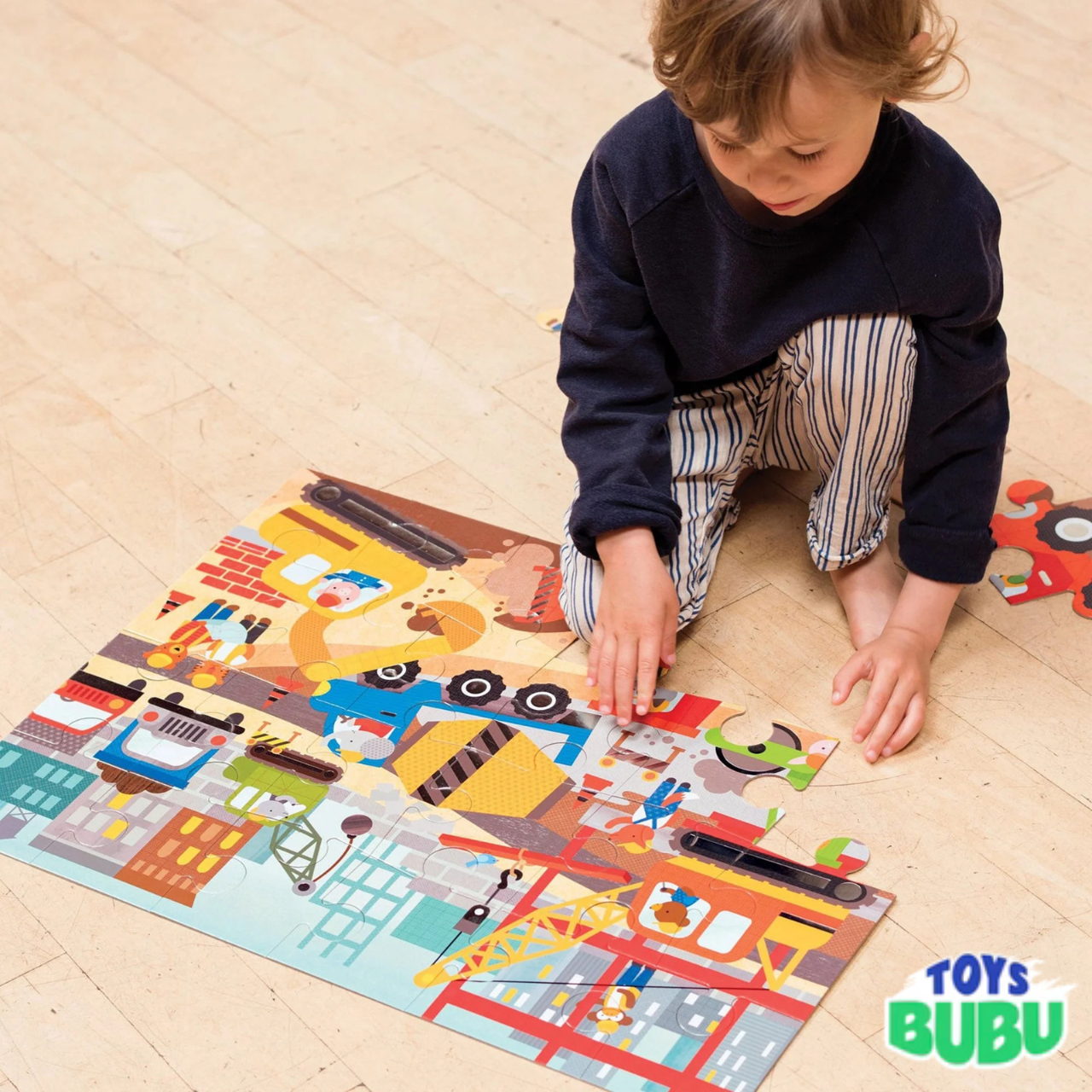 Construction Site 24-Piece Floor Puzzle for Kids – Jumbo Construction Vehicle Puzzle Ages 3+