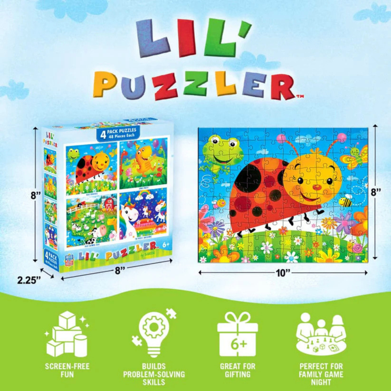 Lil Puzzler 4-Pack 48-Piece Puzzle Set – Educational Jigsaw Puzzles for Kids