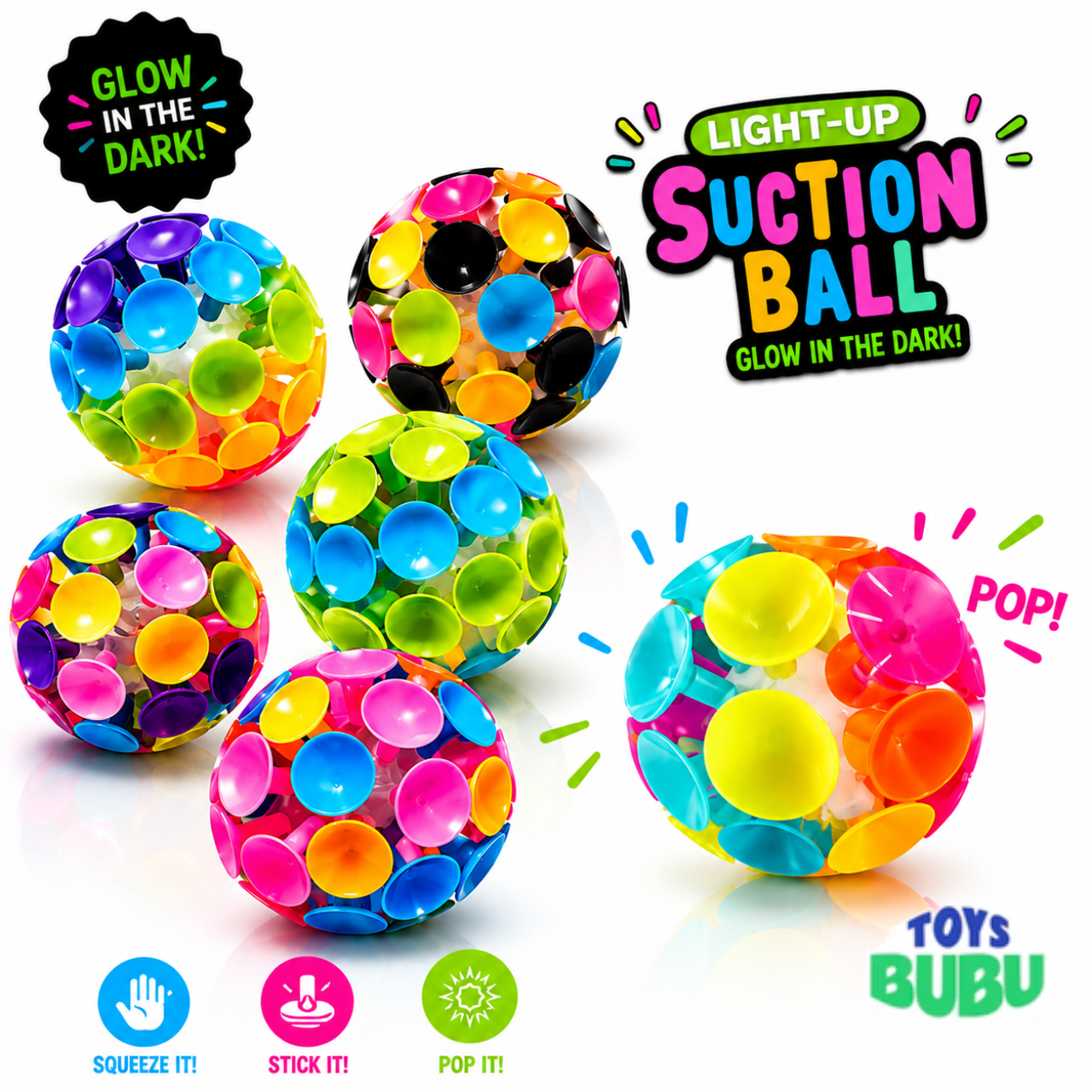 So Much Fun! Light Up Suction Ball – Flashing Sensory Fidget Toy for Kids