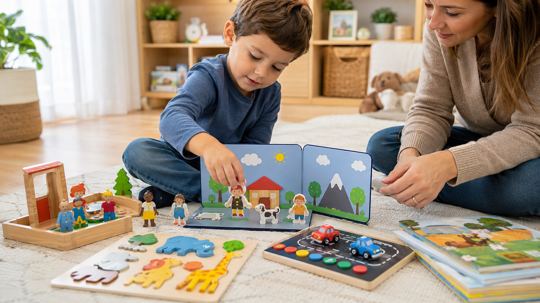 Best toys for 4 year olds arranged in a bright playroom with puzzles, art supplies, magnetic play toys, and creative preschool activity sets
