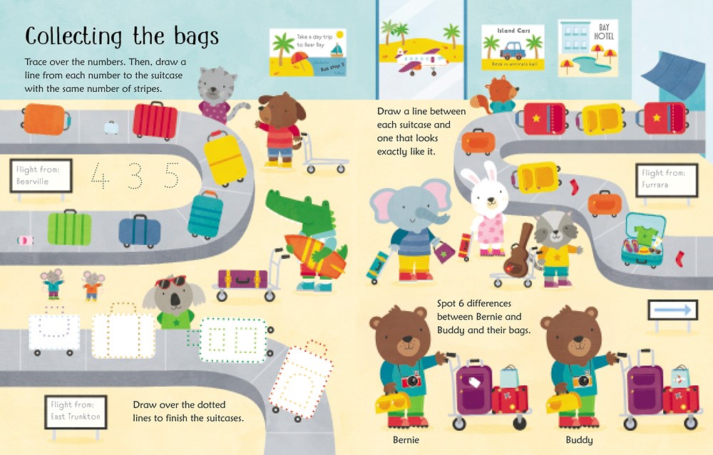 Wipe-Clean Activity Books for Kids – Airport, Unicorn & Aquarium Reusable Learning Set (Usborne)
