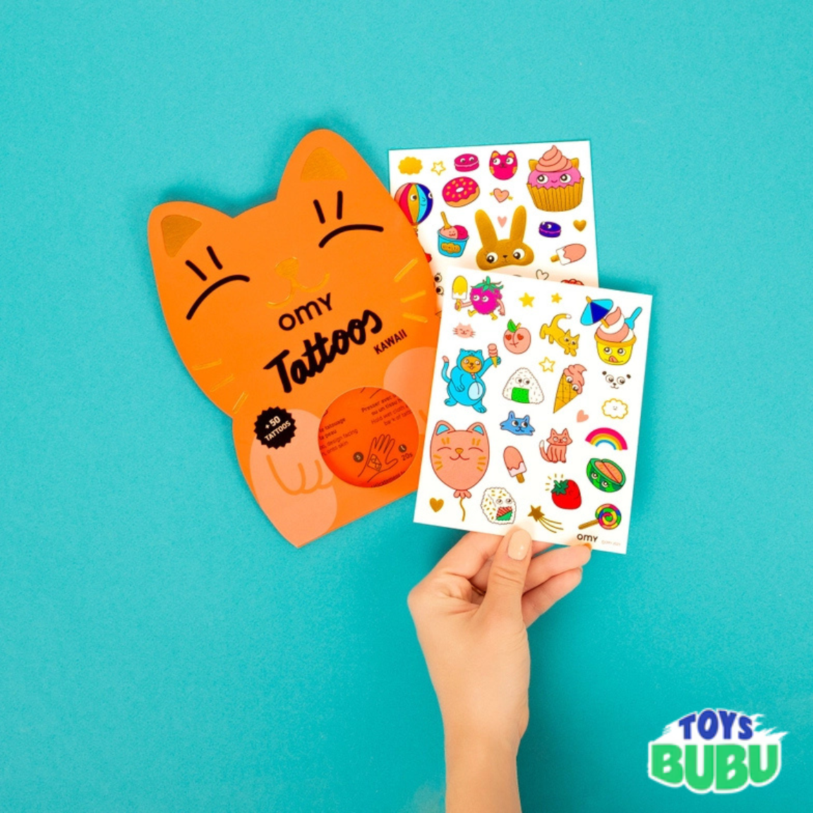 Kawaii Temporary Tattoos for Kids by OMY – 50 Neon & Gold Party Tattoos (Ages 3 and above)