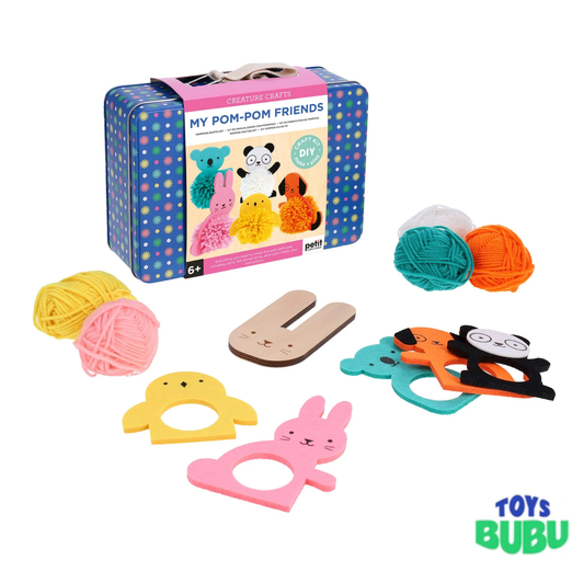 My Pom-Pom Friends Craft Kit for Kids – DIY Pom-Pom Animal Making Kit with Storage Tin