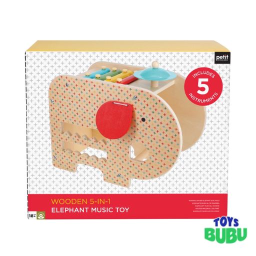 Wooden 5-in-1 Elephant Music Toy by Petit Collage
