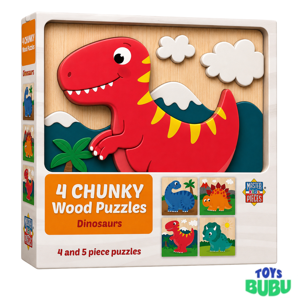Dinosaur Chunky Wooden Puzzles - 4 Pack Toddler Learning Toy Set