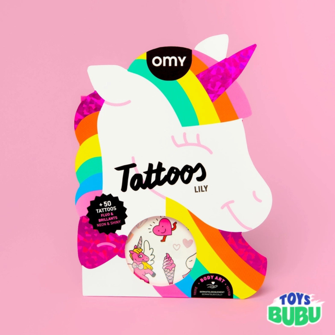 Unicorn Temporary Tattoos for Kids by OMY – 50 Neon & Gold Party Tattoos (Ages 3 and above)