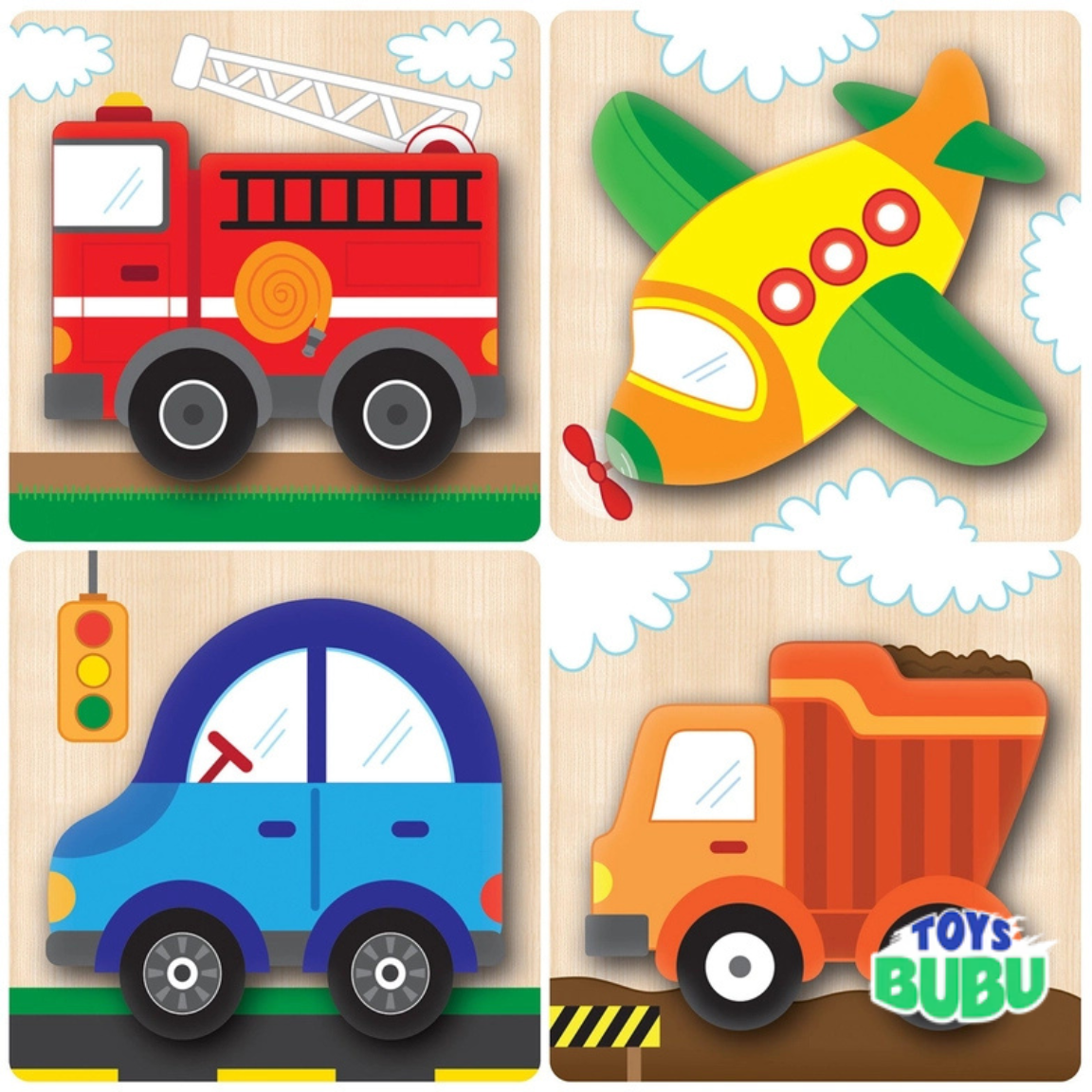 Vehicle Chunky Wooden Puzzles – 4 Pack Toddler Kids Learning Toy