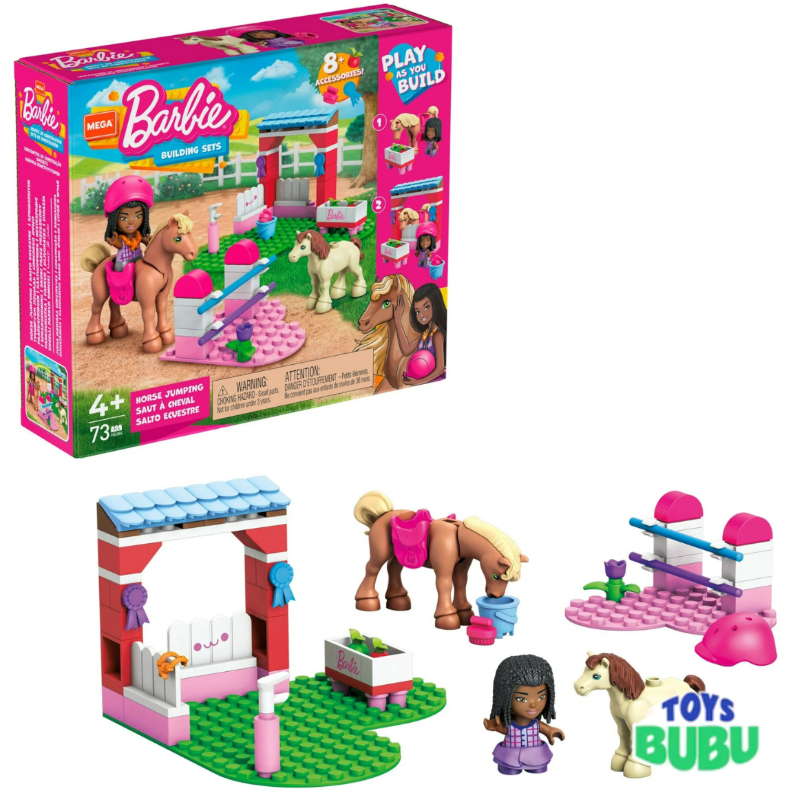 Mega Barbie Horse Jumping Building Set – 73 Pieces with Micro Doll & Accessories (Ages 4+)