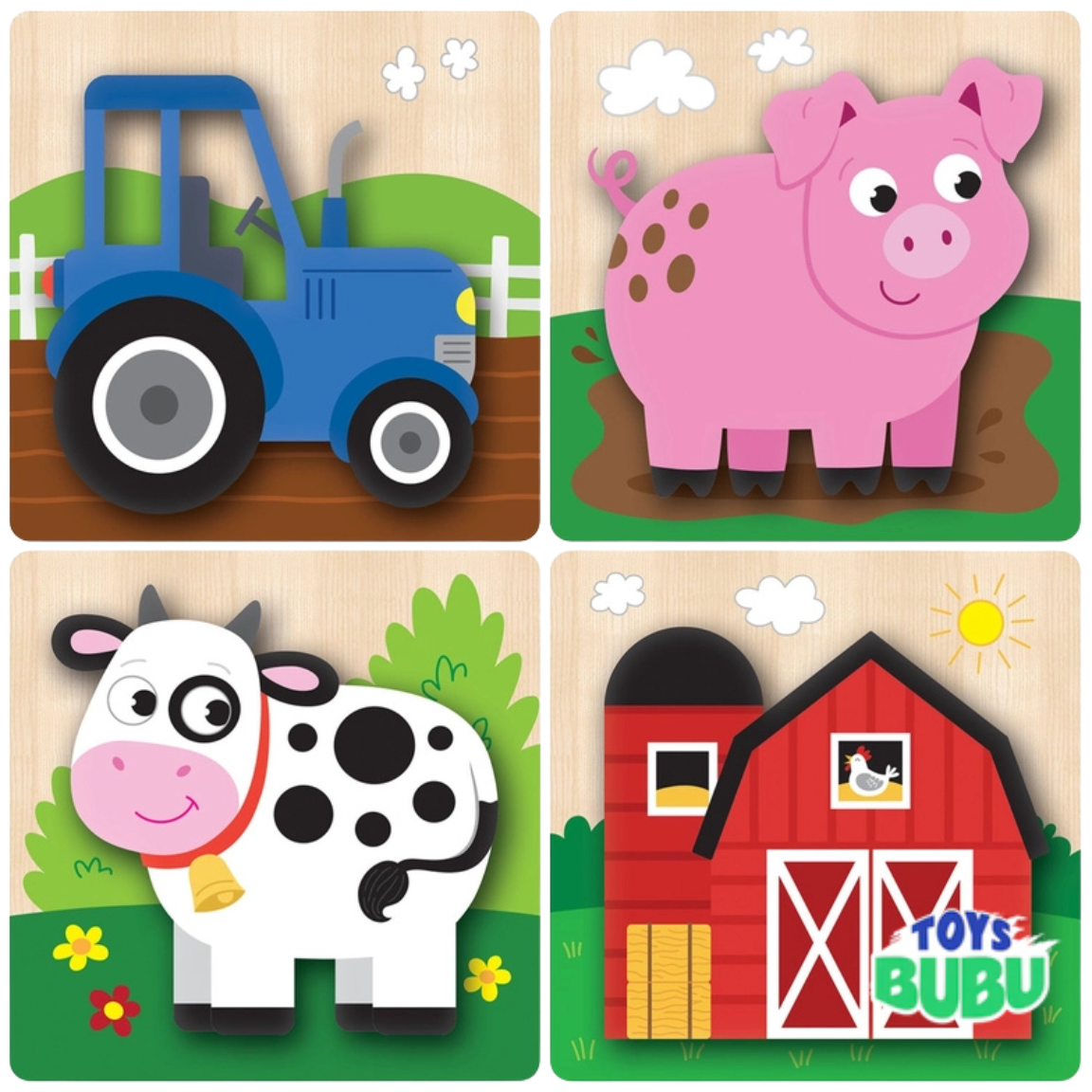 Farm Chunky Wooden Puzzles – 4 Pack Toddler Kids Learning Toy
