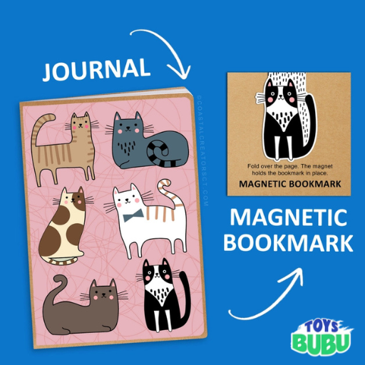 Cat-Themed A5 Journal with Magnetic Bookmark – Cute Notebook for Book Lovers