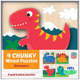 Dinosaur Chunky Wooden Puzzles – 4 Pack Toddler Kids Learning Toy