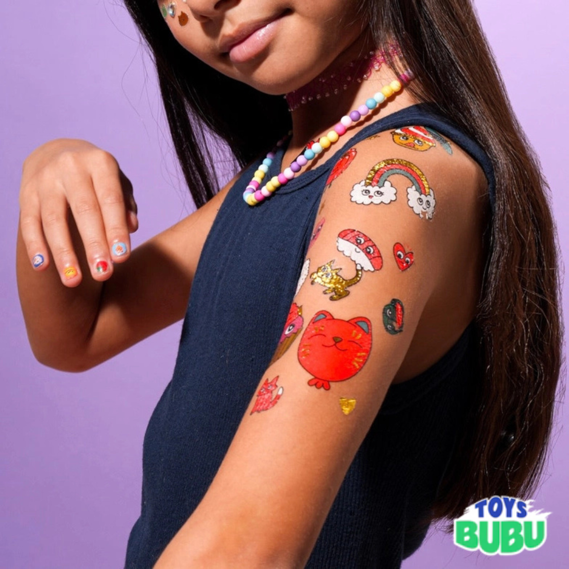 Kawaii Temporary Tattoos for Kids by OMY – 50 Neon & Gold Party Tattoos (Ages 3 and above)