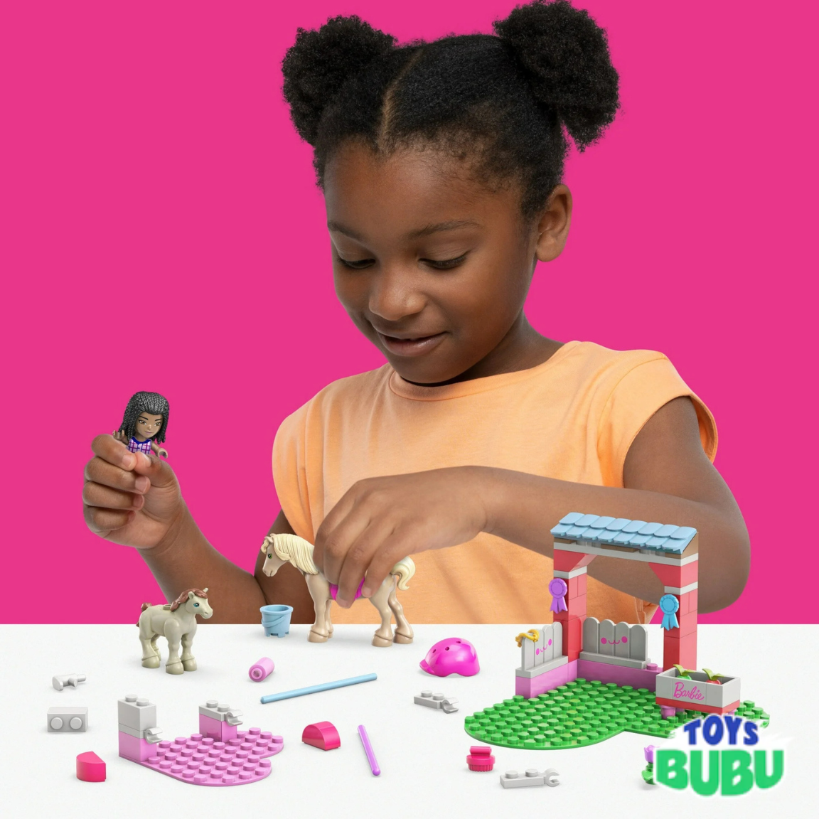 Mega Barbie Horse Jumping Building Set – 73 Pieces with Micro Doll & Accessories (Ages 4+)