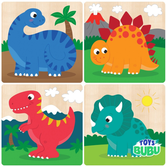 Dinosaur Chunky Wooden Puzzles – 4 Pack Toddler Kids Learning Toy