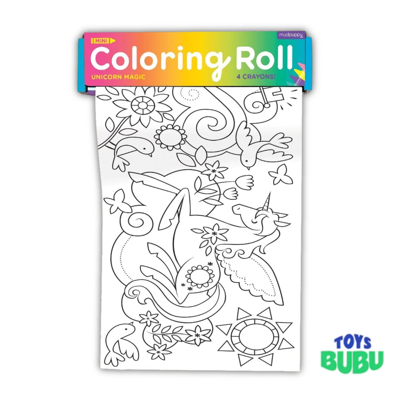 Mudpuppy Unicorn Magic Mini Coloring Roll with Crayons – Travel Coloring Activity for Kids