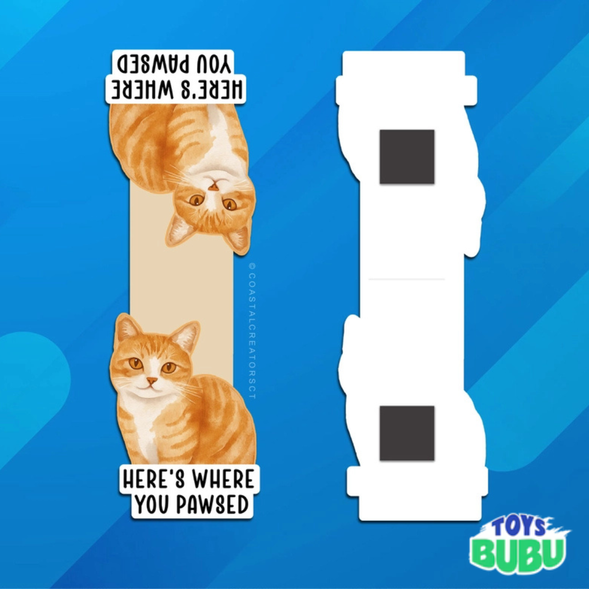 Cat Here’s Where You Pawsed” Magnetic Bookmark – Cute Reversible Bookmark for Book Lovers