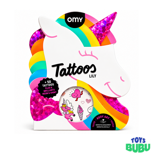 Unicorn Temporary Tattoos for Kids by OMY – 50 Neon & Gold Party Tattoos (Ages 3 and above)