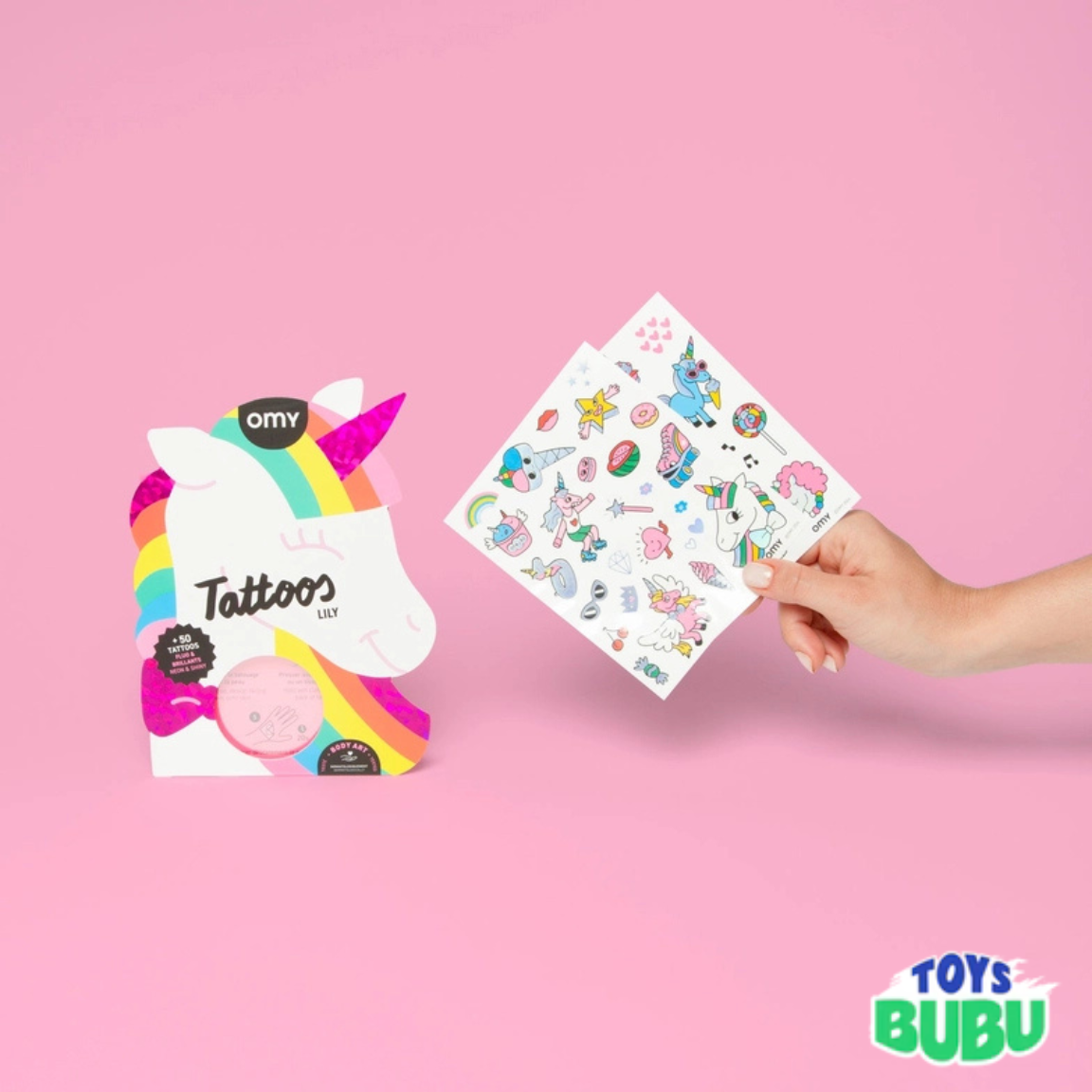 Unicorn Temporary Tattoos for Kids by OMY – 50 Neon & Gold Party Tattoos (Ages 3 and above)