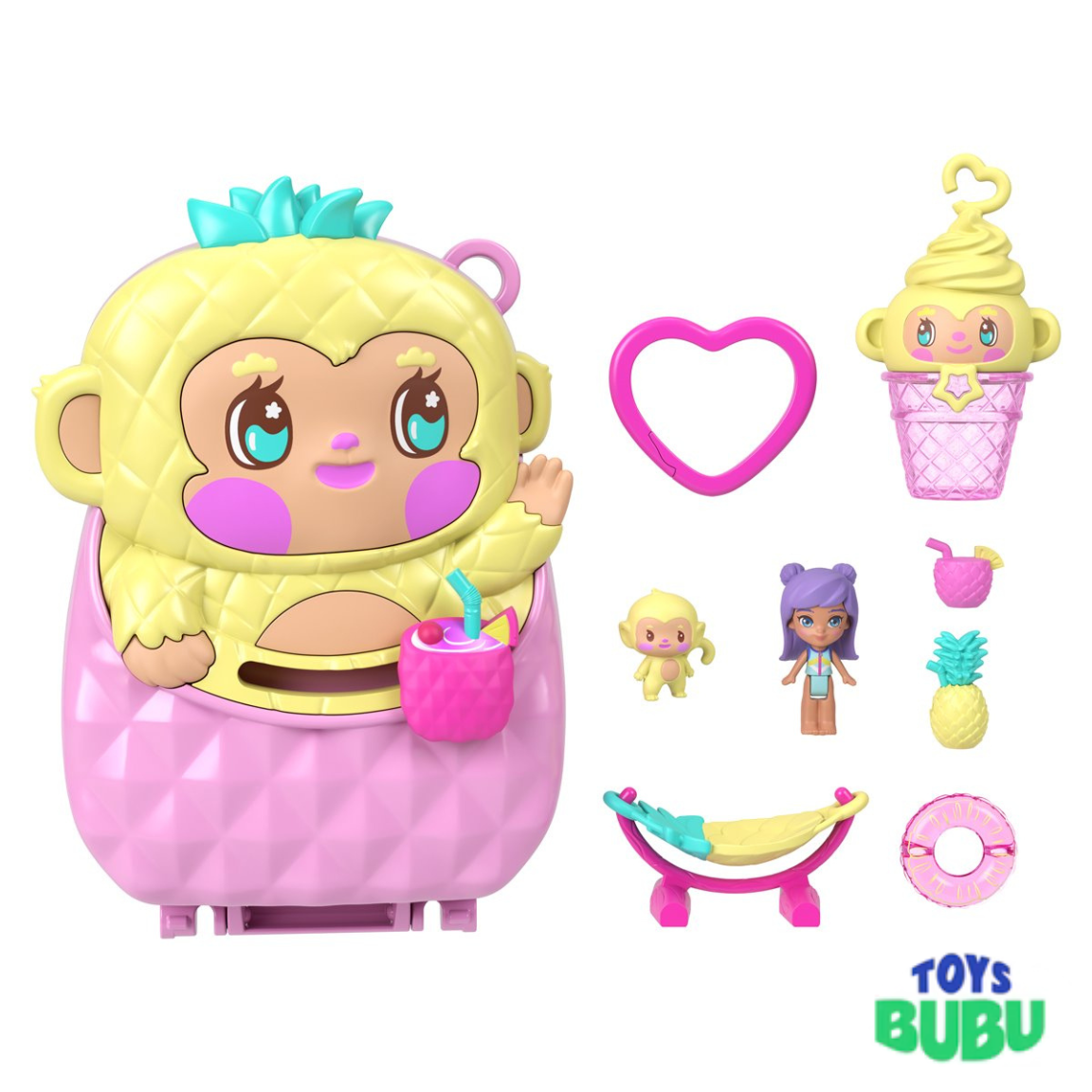 Polly Pocket Pineapple Monkey Compact Playset – Portable Mini Doll Travel Toy