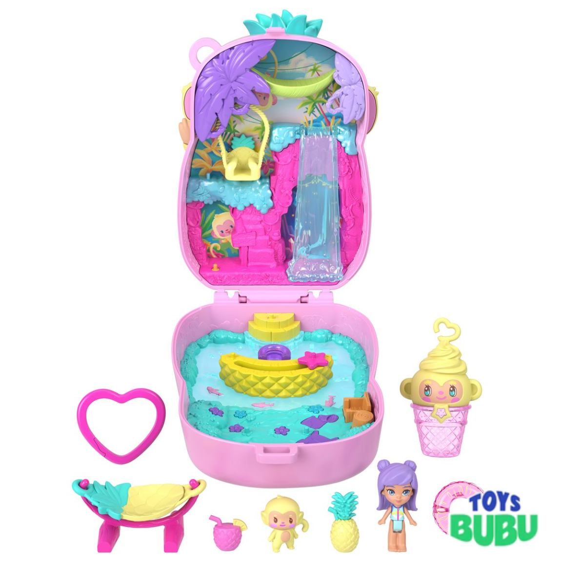 Polly Pocket Pineapple Monkey Compact Playset – Portable Mini Doll Travel Toy