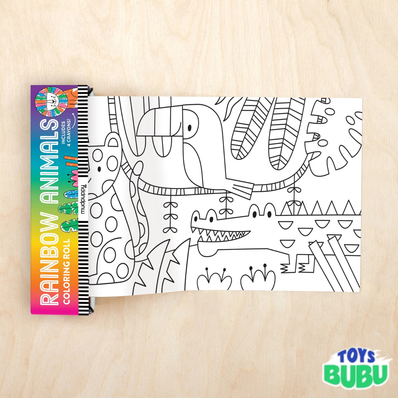 Mudpuppy Rainbow Animals Mini Coloring Roll with Crayons – Travel Coloring Activity for Kids