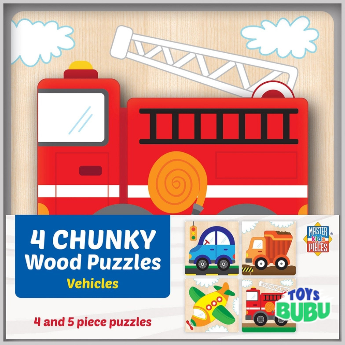 Vehicle Chunky Wooden Puzzles – 4 Pack Toddler Kids Learning Toy