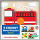 Vehicle Chunky Wooden Puzzles – 4 Pack Toddler Kids Learning Toy