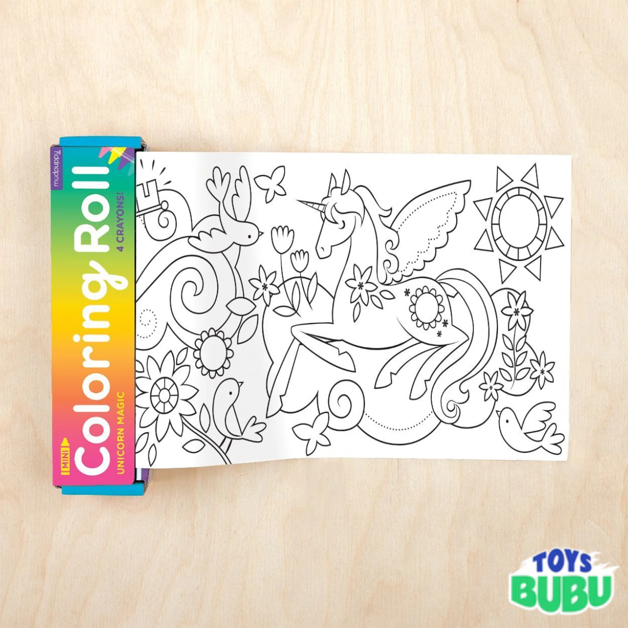Mudpuppy Unicorn Magic Mini Coloring Roll with Crayons – Travel Coloring Activity for Kids
