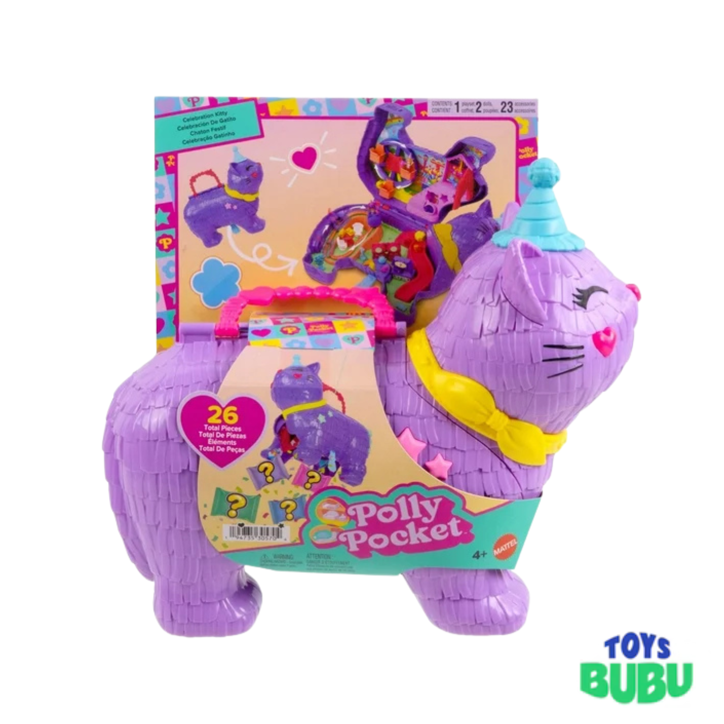 Polly Pocket Celebration Kitty Piñata Playset Mini Doll - Compact Toy for Kids & Collectors