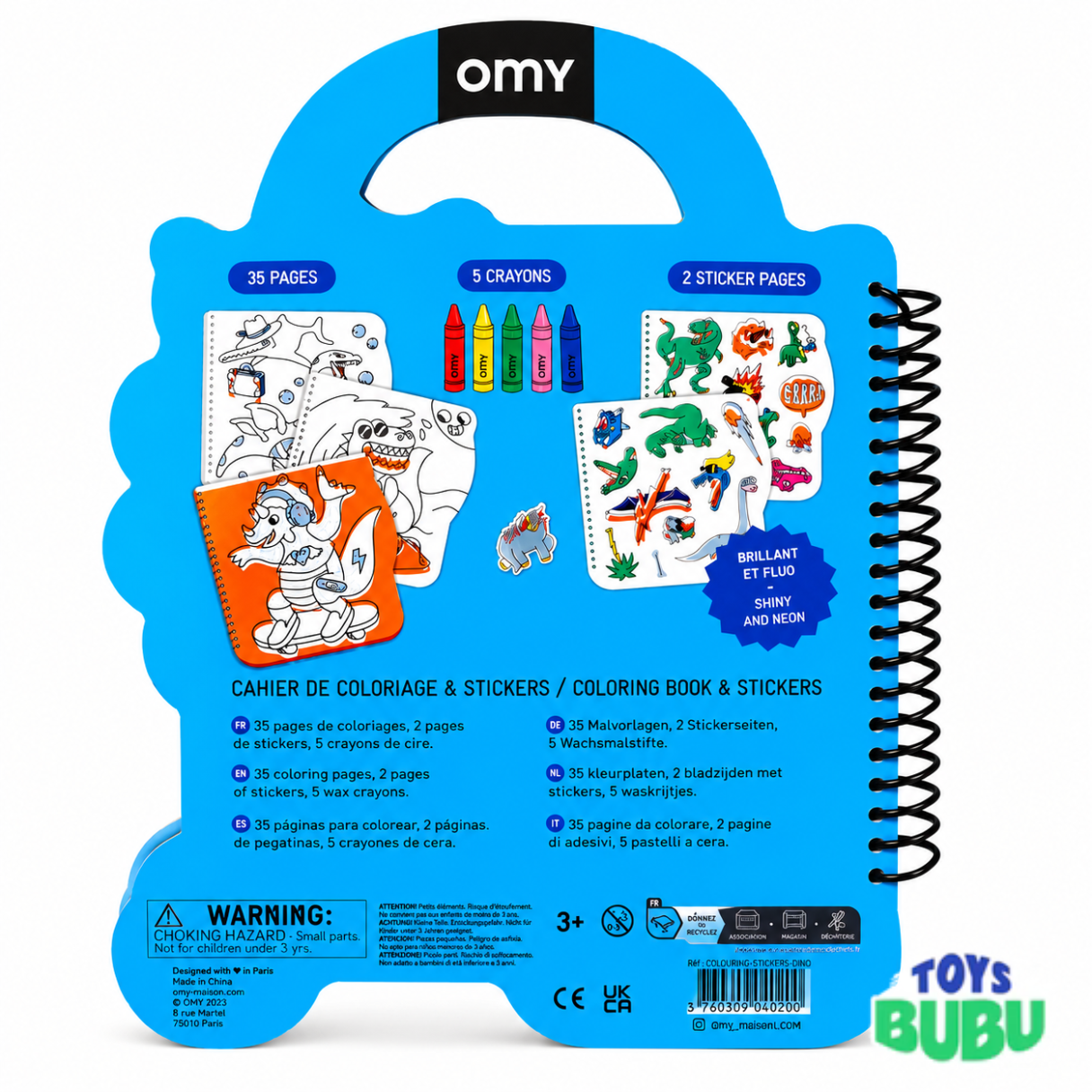 Dinosaur Coloring and Sticker Book by OMY - Activity Set with Crayons and Stickers for Kids