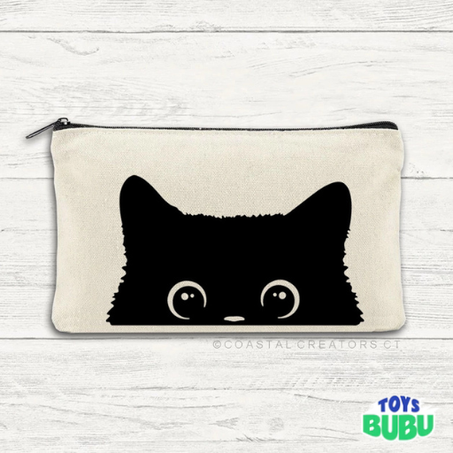 Cat Canvas Zipper Pouch – Cute Makeup & Pencil Storage Bag for Travel & Everyday Use