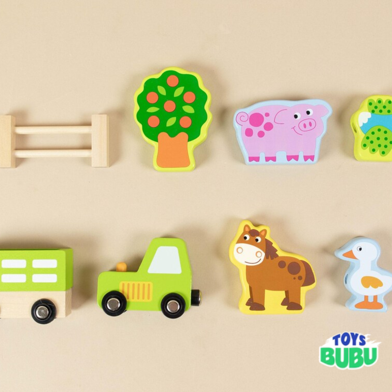 Wooden Farm Play Set with Lacing Activity – Montessori Farm Animal Learning Toy for Kids