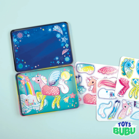 Mudpuppy Unicorn Magic Magnetic Build-It Tin – Magnetic Dress-Up & Scene Building Set for Kids
