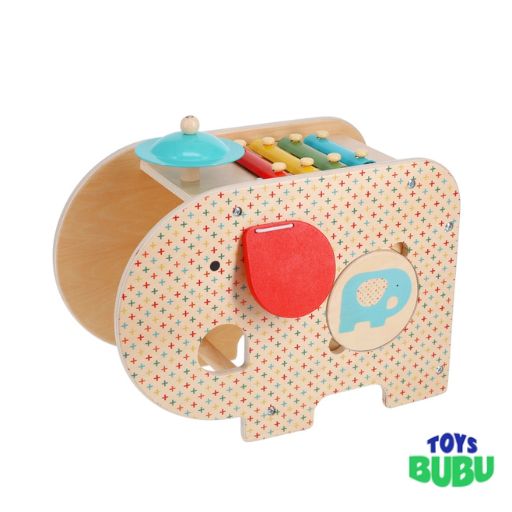 Wooden 5-in-1 Elephant Music Toy by Petit Collage