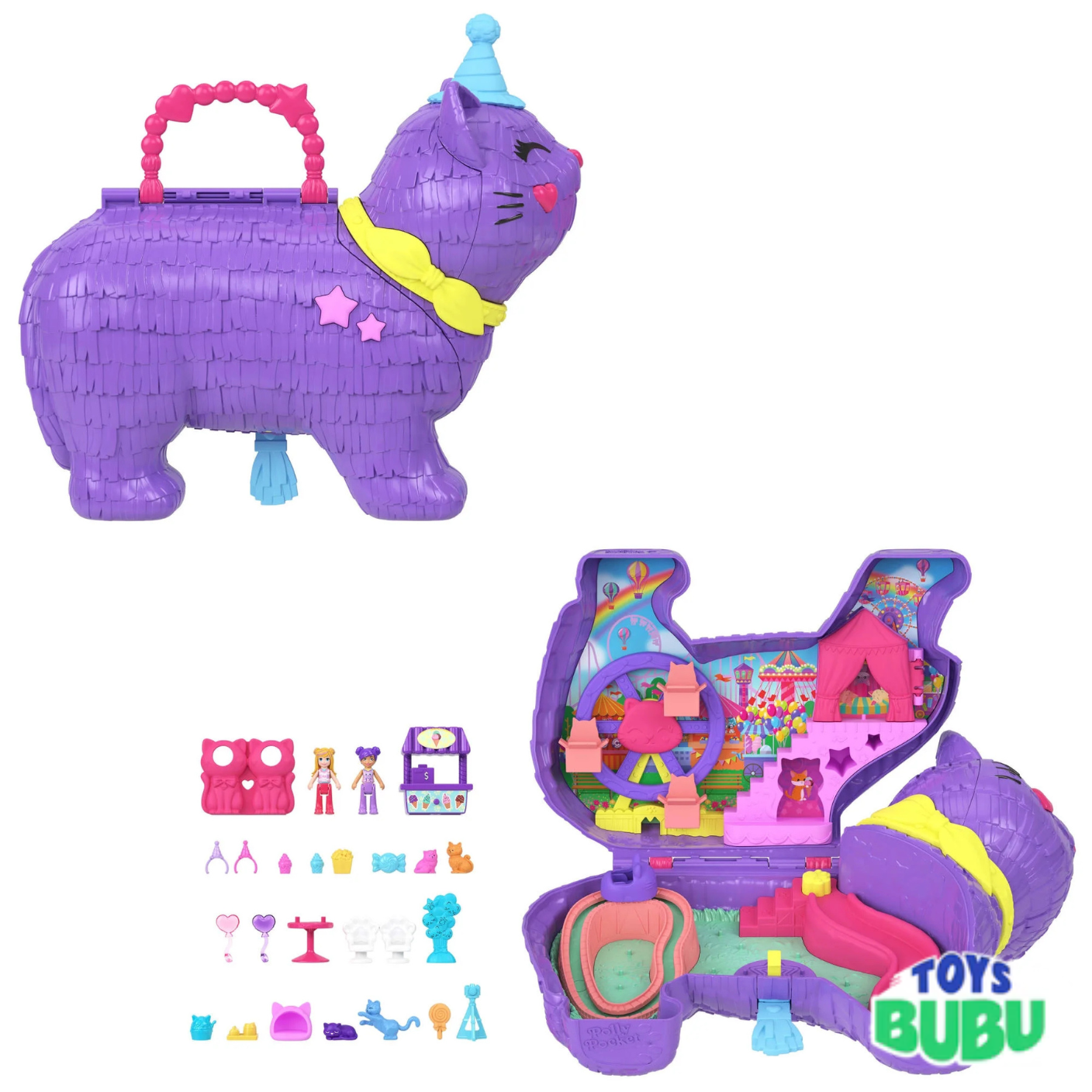 Polly Pocket Celebration Kitty Piñata Playset Mini Doll - Compact Toy for Kids & Collectors