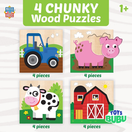 Farm Chunky Wooden Puzzles – 4 Pack Toddler Kids Learning Toy