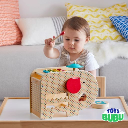Wooden 5-in-1 Elephant Music Toy by Petit Collage