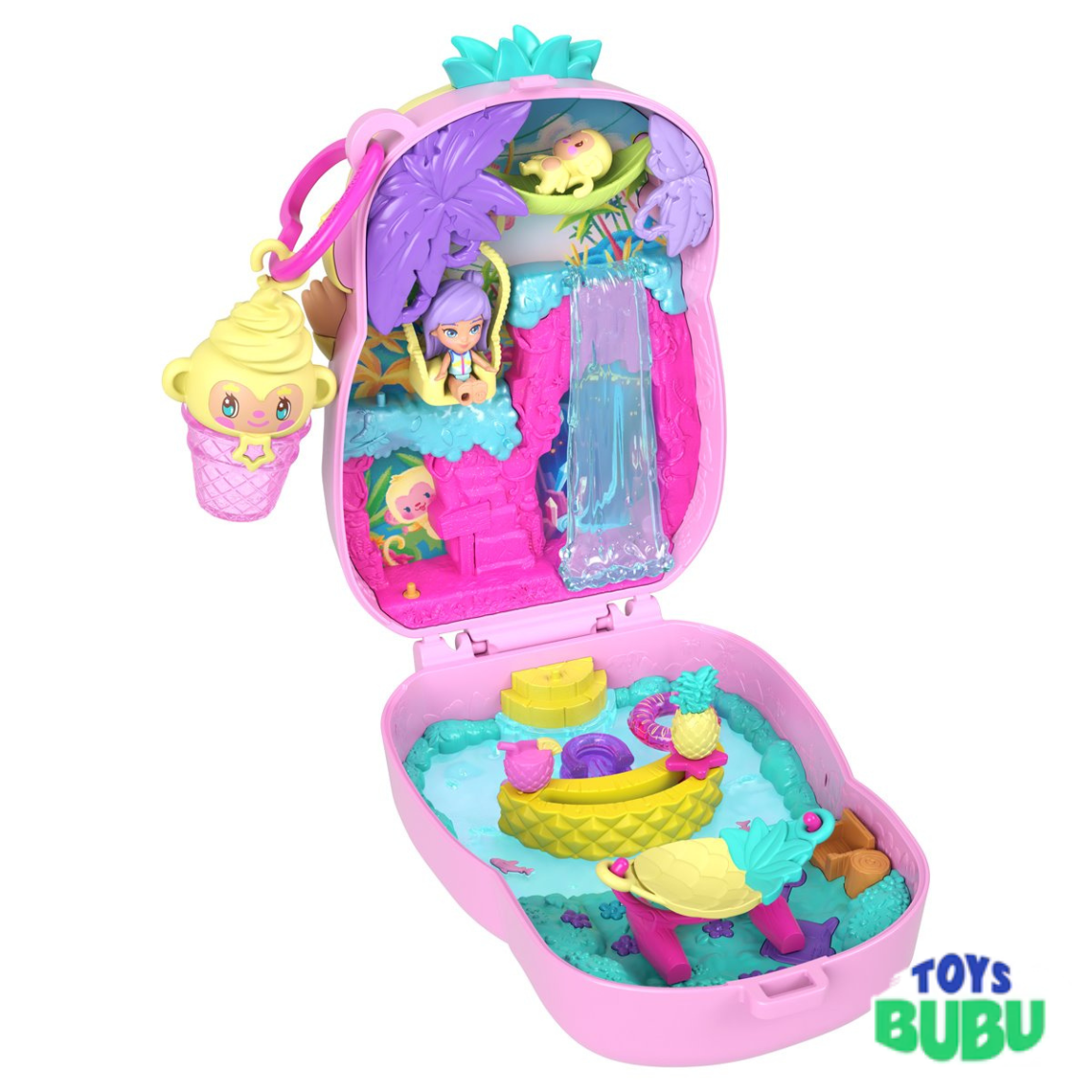 Polly Pocket Pineapple Monkey Compact Playset – Portable Mini Doll Travel Toy