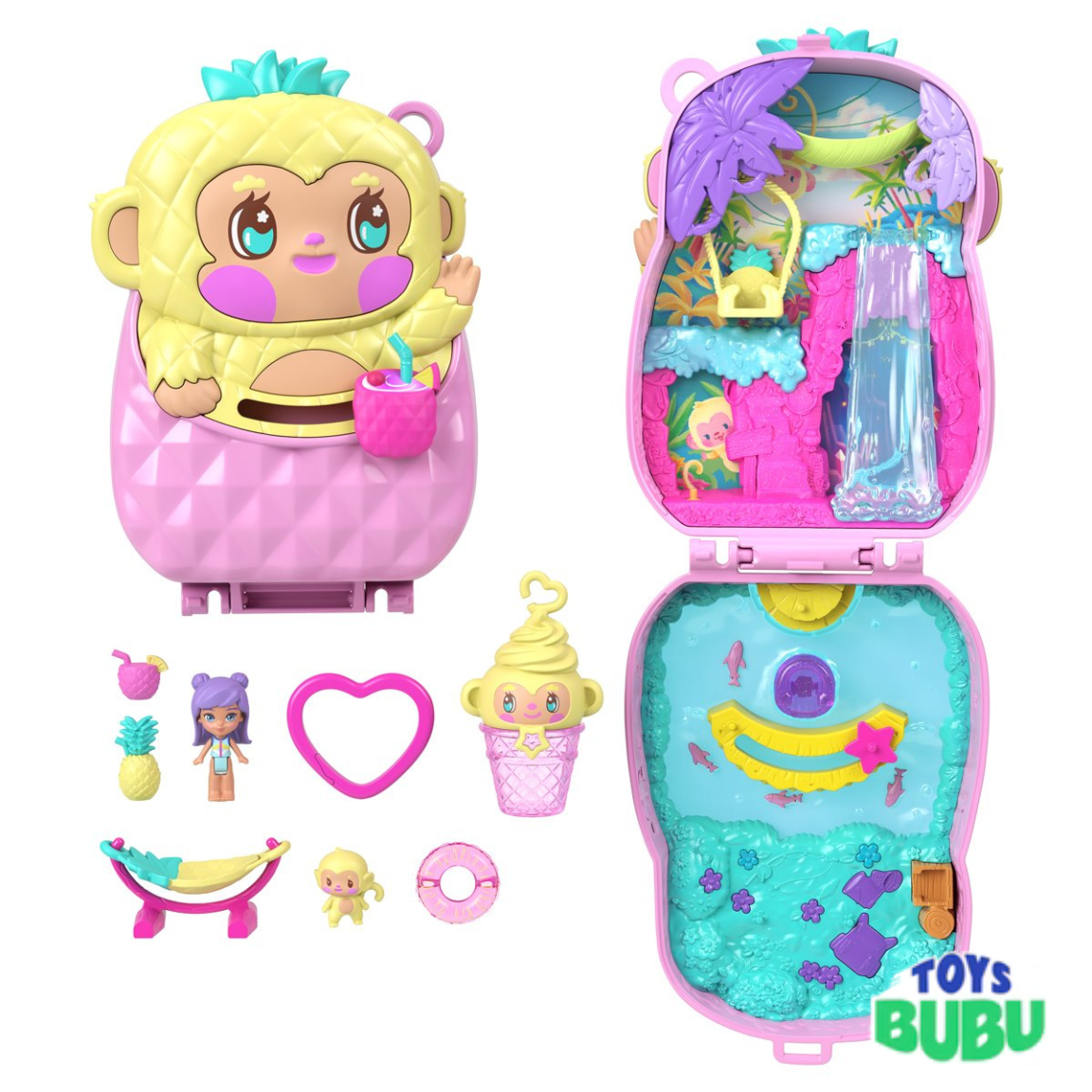 Polly Pocket Pineapple Monkey Compact Playset – Portable Mini Doll Travel Toy