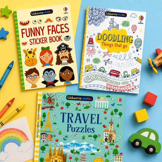 Usborne Minis Activity Books for Kids – Doodling, Drawing & Travel Puzzle Pocket Books