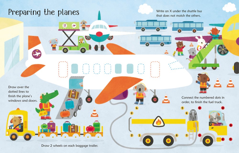 Wipe-Clean Activity Books for Kids – Airport, Unicorn & Aquarium Reusable Learning Set (Usborne)
