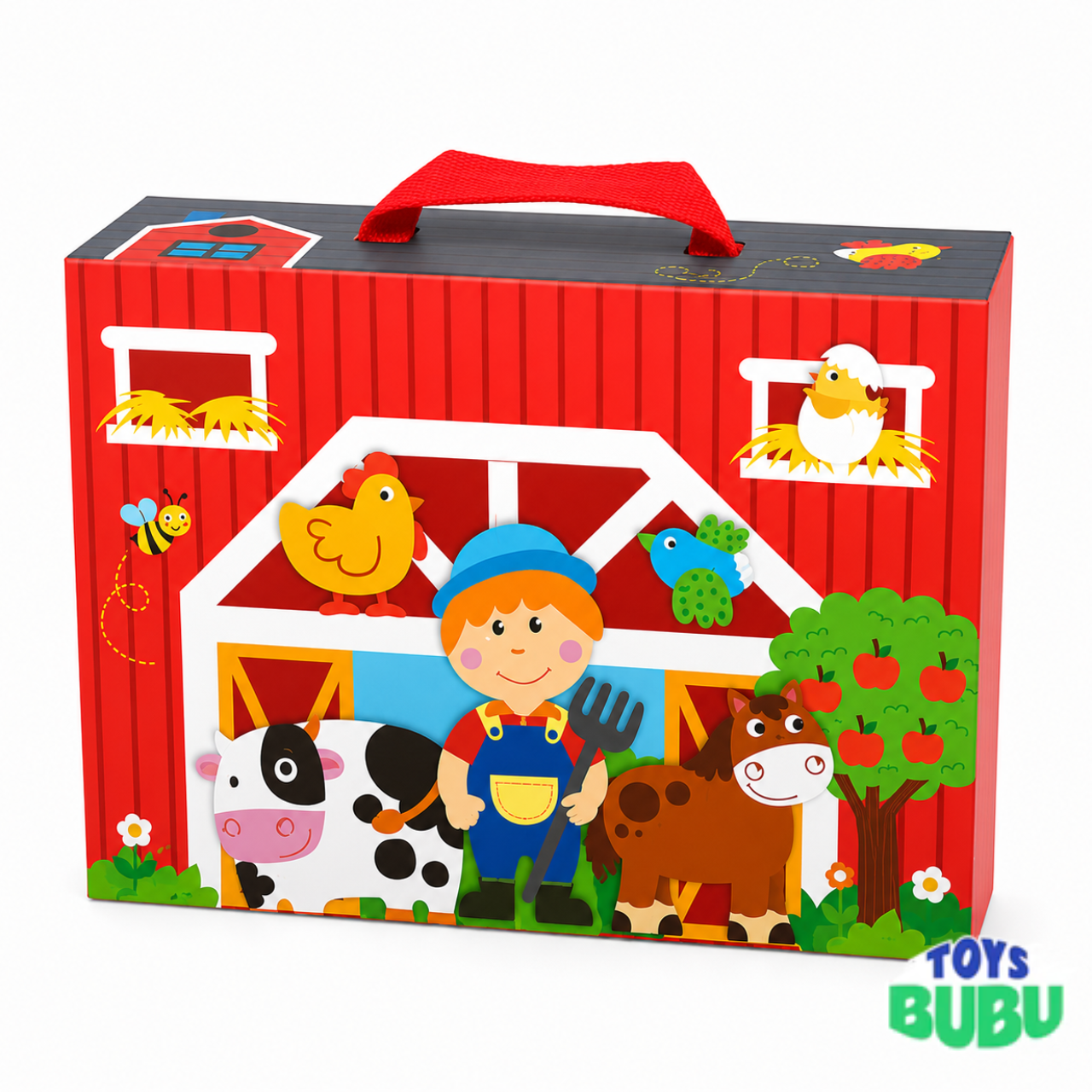 Wooden Farm Play Set with Lacing Activity – Montessori Farm Animal Learning Toy for Kids