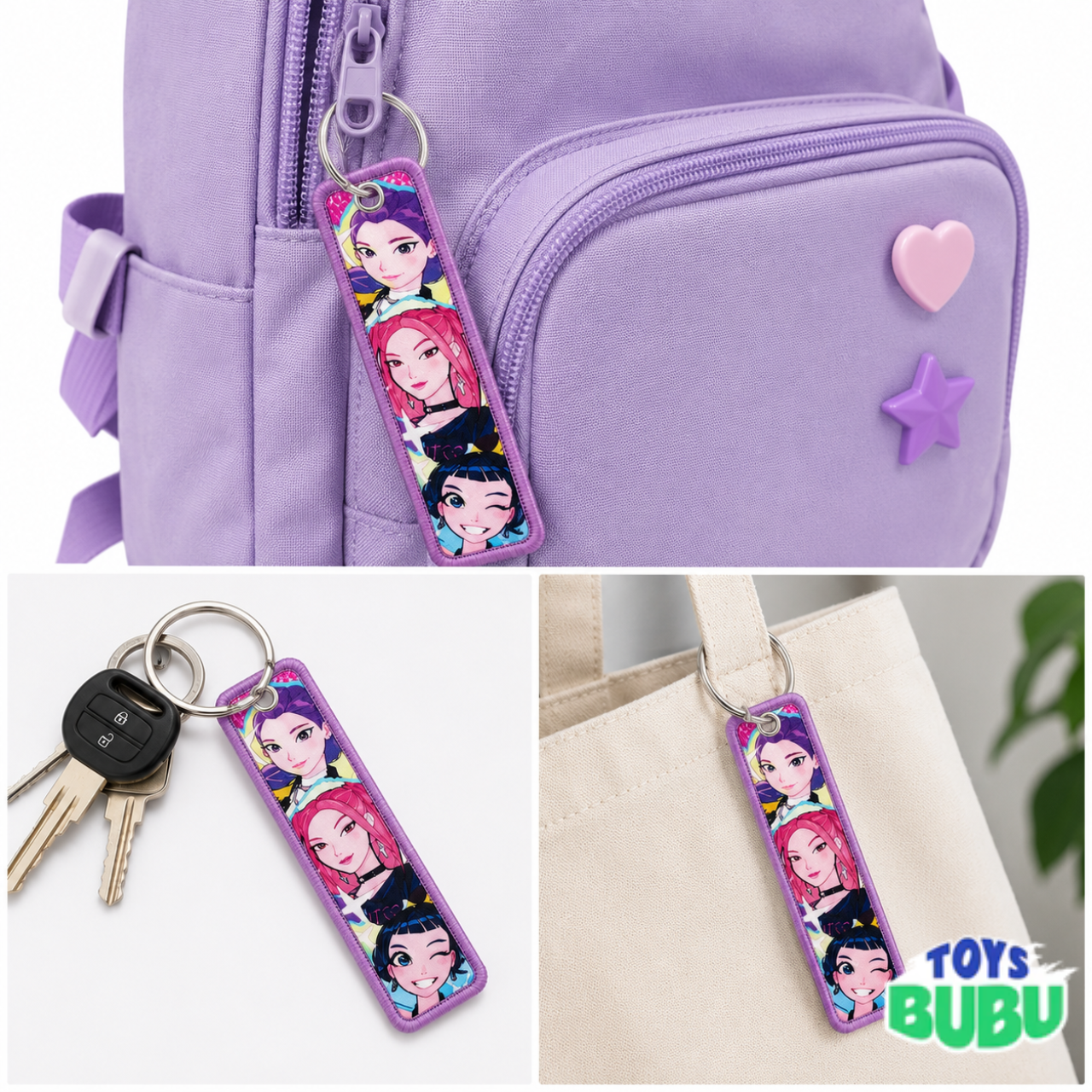 KPop Demon Hunters Fabric Keychain – Sold Individually | Woven Bag Charm & Backpack Keychain