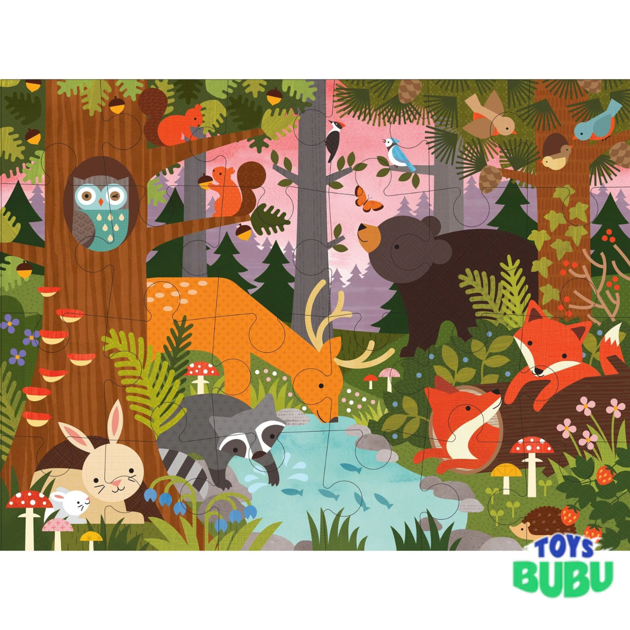Enchanted Woodland 24-Piece Floor Puzzle for Kids – Jumbo Woodland Animal Puzzle Ages 3+